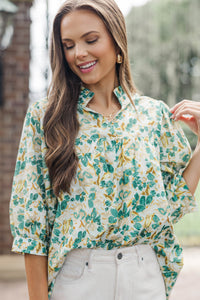 On The Right Path Teal Floral Blouse