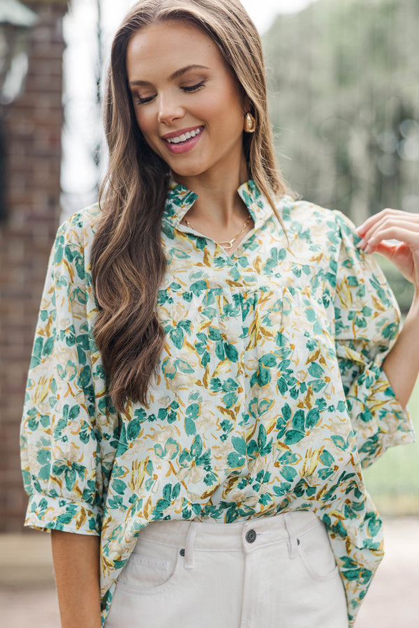 On The Right Path Teal Floral Blouse