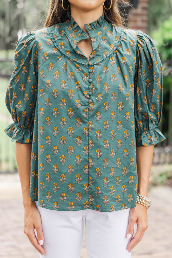 All You Could Need Teal Medallion Blouse