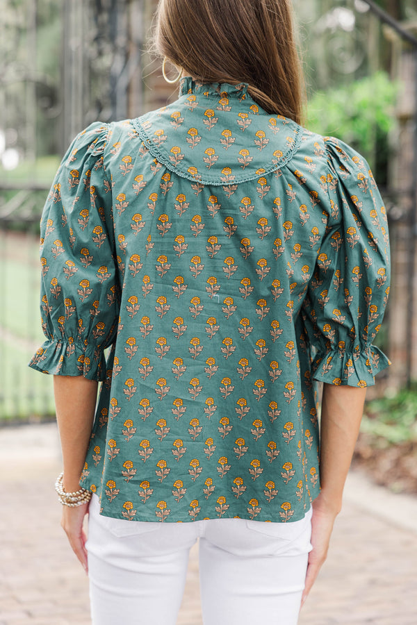 All You Could Need Teal Medallion Blouse