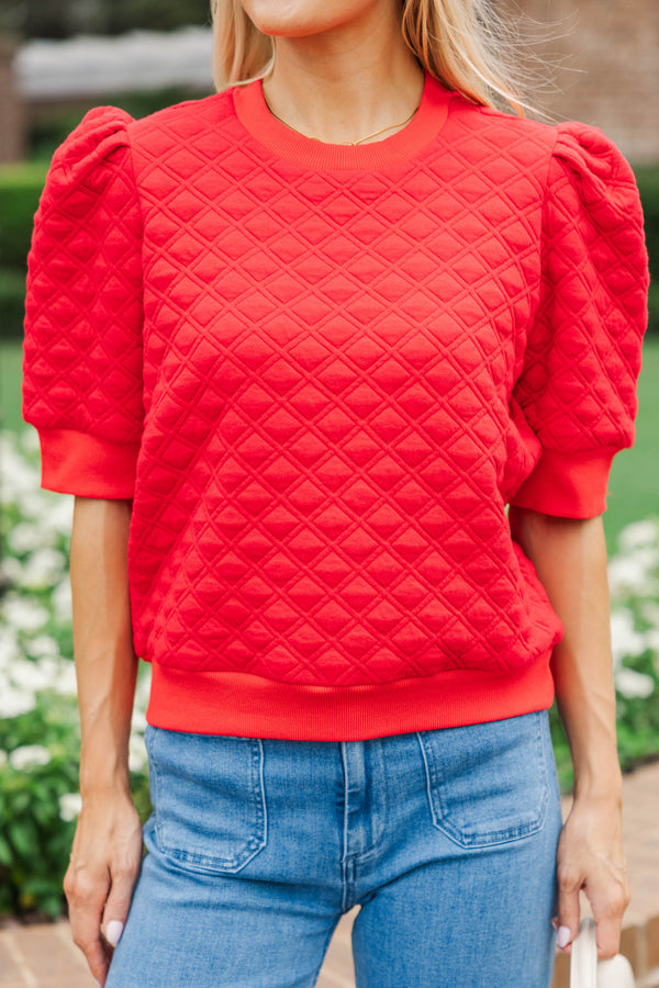 Ease Your Mind Red Short Sleeve Quilted Top