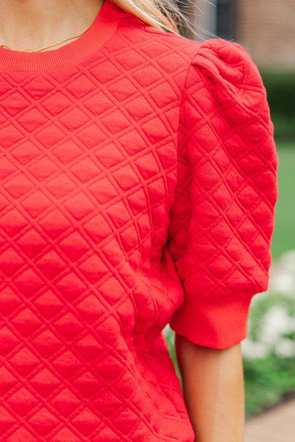 Ease Your Mind Red Short Sleeve Quilted Top