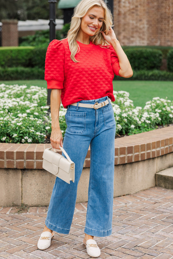 Ease Your Mind Red Short Sleeve Quilted Top