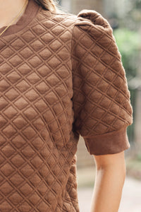 Ease Your Mind Brown Short Sleeve Quilted Top