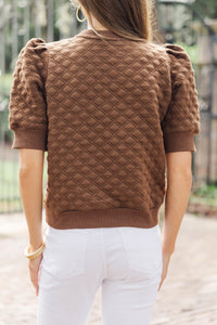 Ease Your Mind Brown Short Sleeve Quilted Top