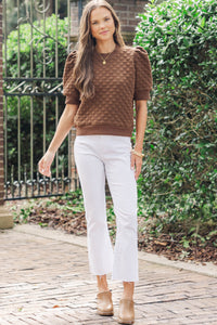 Ease Your Mind Brown Short Sleeve Quilted Top