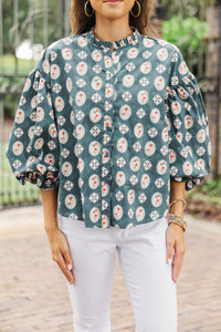 Take Your Turn Teal Medallion Blouse