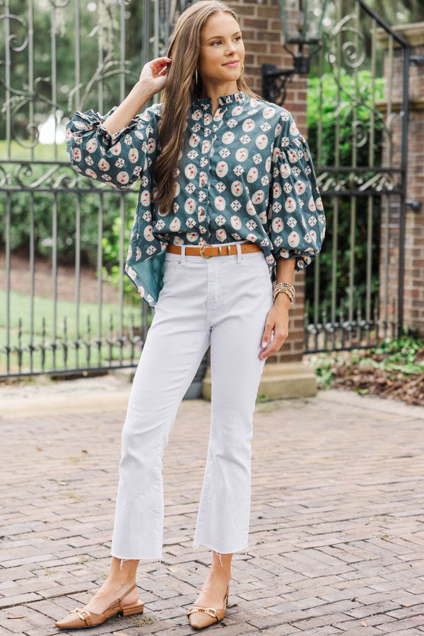 Take Your Turn Teal Medallion Blouse