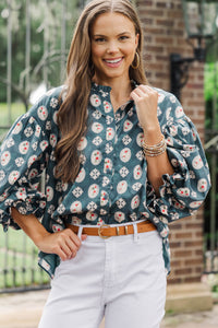 Take Your Turn Teal Medallion Blouse