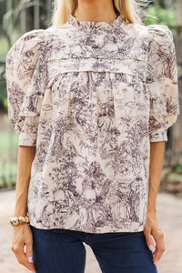 Speak Up Textured Brown Toile Blouse