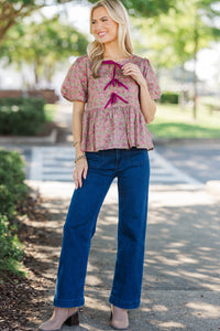 Stay In Your Sights Brown Ditsy Floral Babydoll Blouse