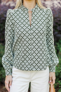 Time And Again Olive Quilted Blouse