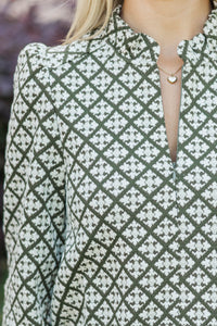 Time And Again Olive Quilted Blouse