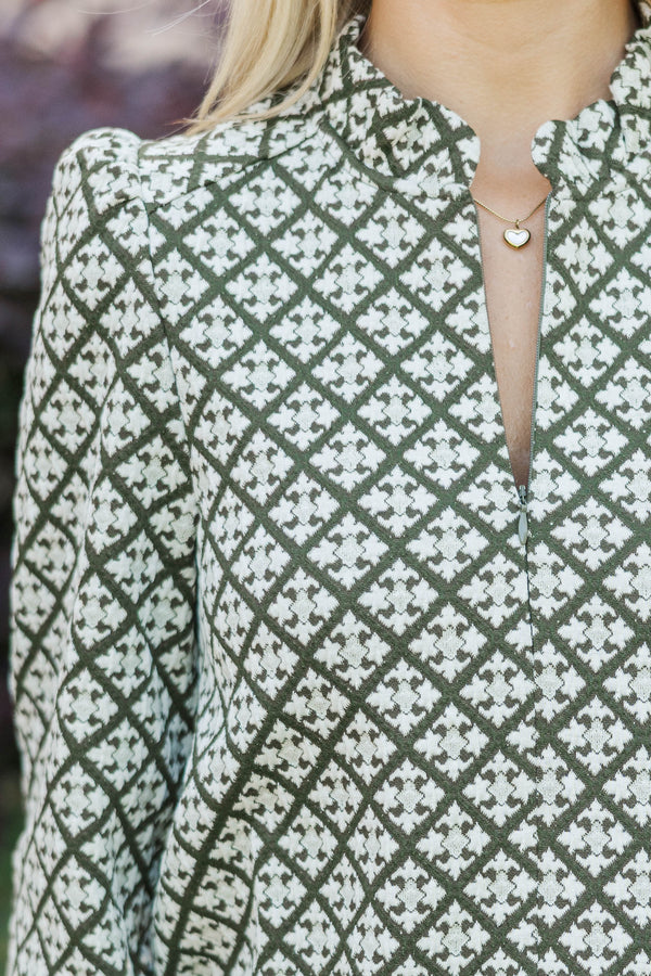 Time And Again Olive Quilted Blouse