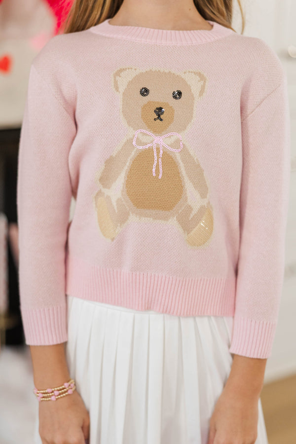 Girls: The Ansley Pink Bear Sweater