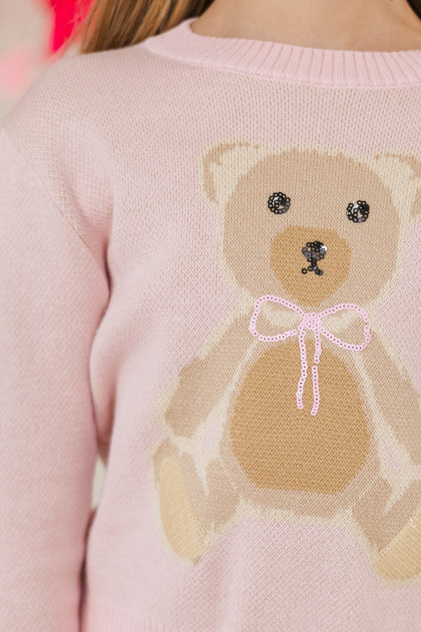 Girls: The Ansley Pink Bear Sweater