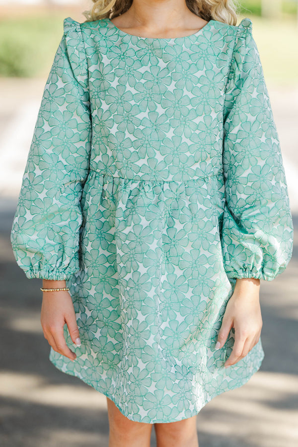 Girls: Staying Playful Teal Brocade Dress