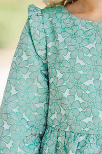 Girls: Staying Playful Teal Brocade Dress