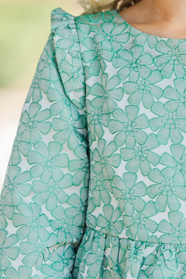Girls: Staying Playful Teal Brocade Dress