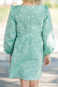Girls: Staying Playful Teal Brocade Dress
