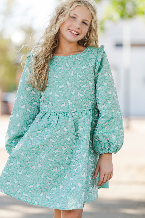 Girls: Staying Playful Teal Brocade Dress