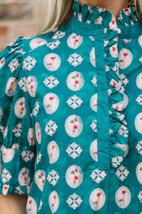 Woven Light Teal Medallion Shift Dress