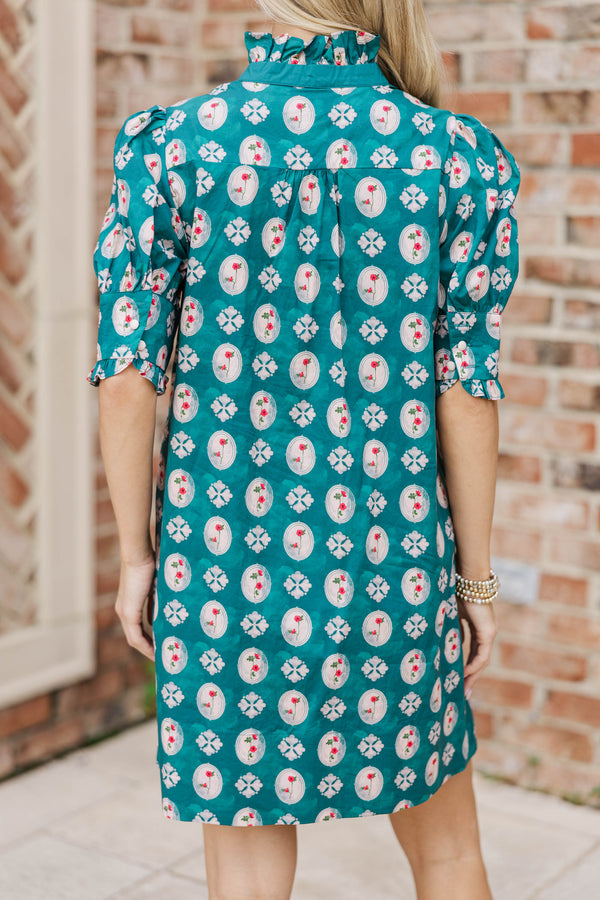 Woven Light Teal Medallion Shift Dress
