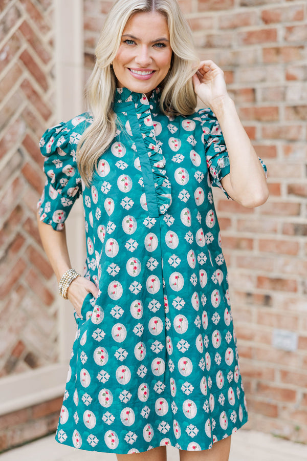 Woven Light Teal Medallion Shift Dress