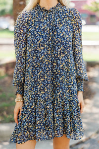 Still With You Navy Ditsy Floral Chiffon Dress