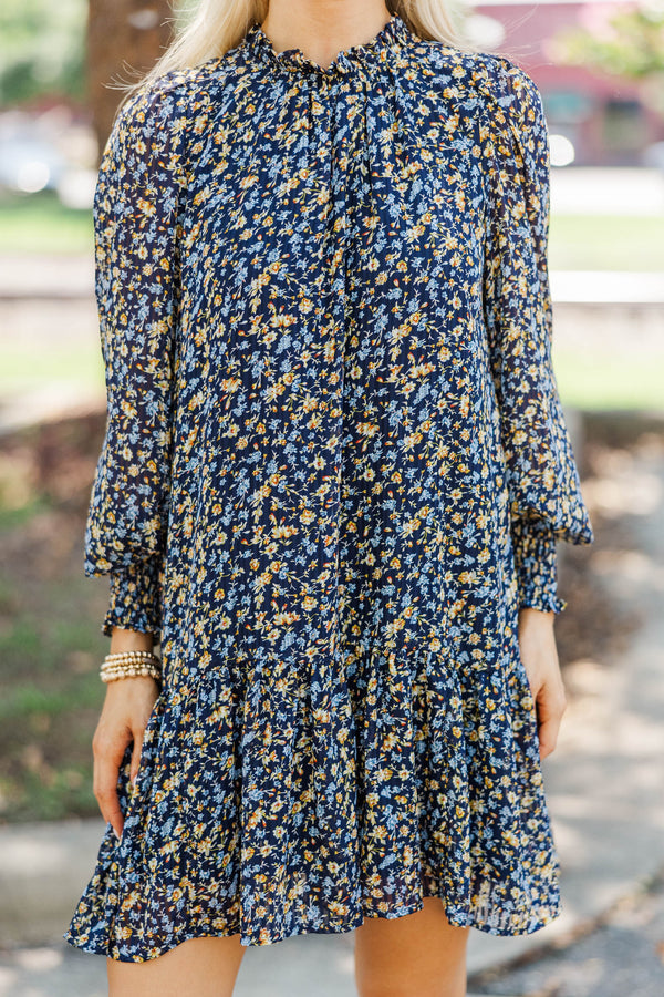 Still With You Navy Ditsy Floral Chiffon Dress