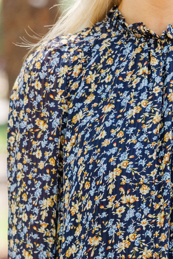 Still With You Navy Ditsy Floral Chiffon Dress