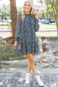 Still With You Navy Ditsy Floral Chiffon Dress