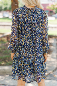 Still With You Navy Ditsy Floral Chiffon Dress