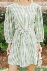 Oh So Charmed Olive Gingham Dress
