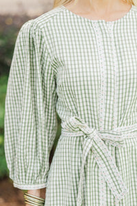 Oh So Charmed Olive Gingham Dress