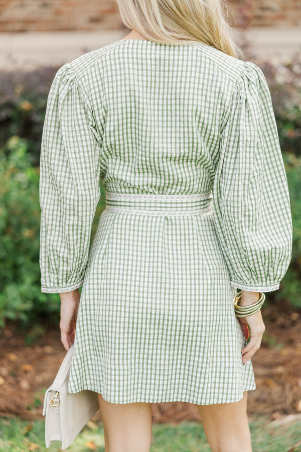 Oh So Charmed Olive Gingham Dress