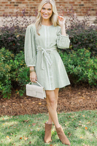 Oh So Charmed Olive Gingham Dress