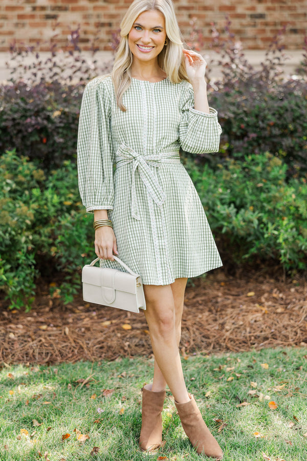 Oh So Charmed Olive Gingham Dress
