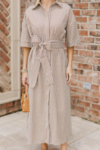 Time Spent Well Brown Gingham Midi Dress