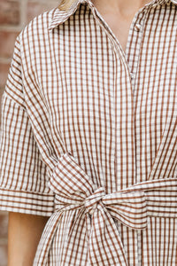 Time Spent Well Brown Gingham Midi Dress