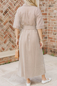 Time Spent Well Brown Gingham Midi Dress