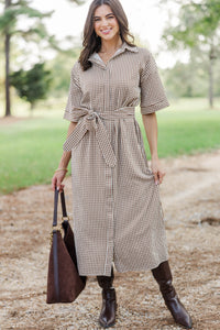 Time Spent Well Brown Gingham Midi Dress
