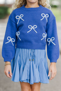 Girls: The Alyson Blue Bow Sweater