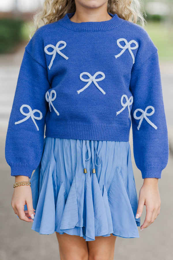 Girls: The Alyson Blue Bow Sweater