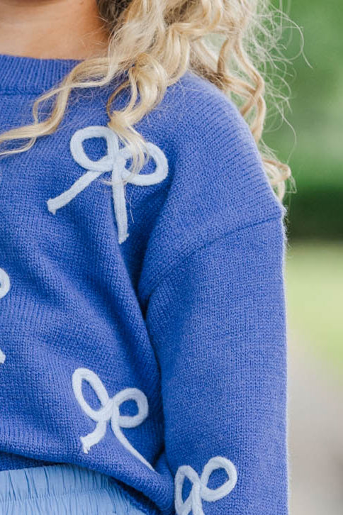 Girls: The Alyson Blue Bow Sweater