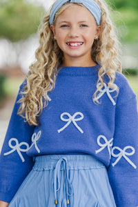 Girls: The Alyson Blue Bow Sweater