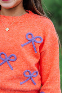 Girls: The Alyson Orange & Purple Bow Sweater