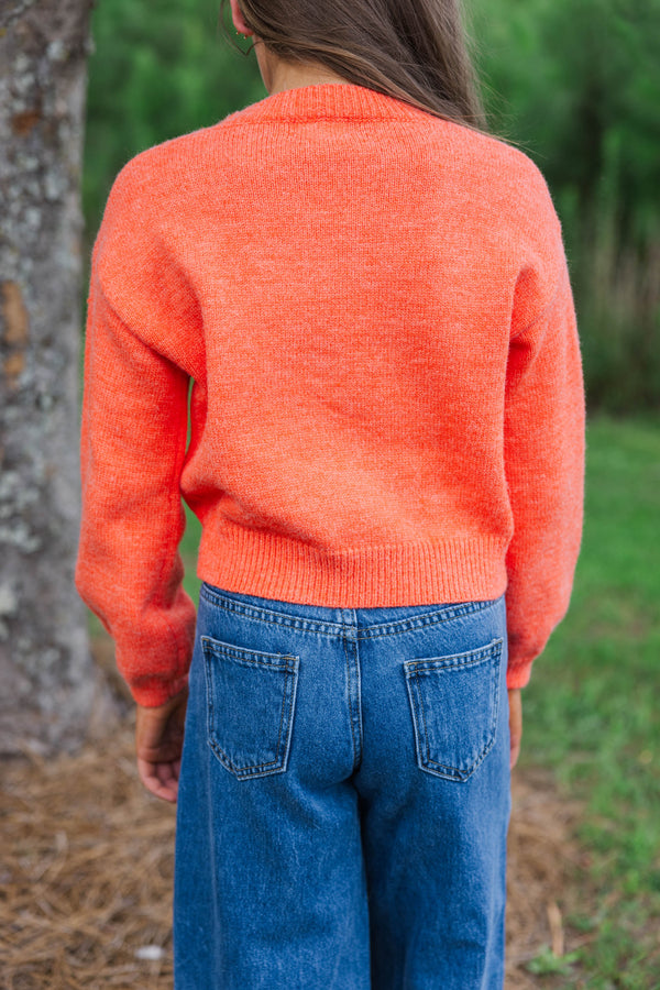 Girls: The Alyson Orange & Purple Bow Sweater