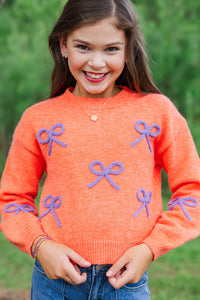 Girls: The Alyson Orange & Purple Bow Sweater