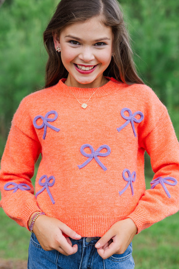Girls: The Alyson Orange & Purple Bow Sweater